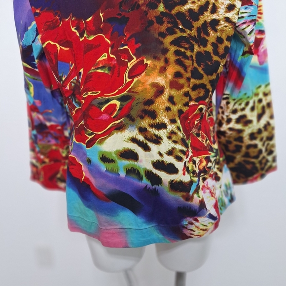 Mishca Floral Animal Print Mobwife 3/4 Maximalism Boho Tie Front Blouse Size XL - Picture 7 of 12